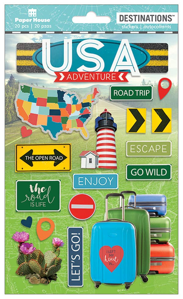 Paper House DISCOVER USA Scrapbooking Stickers 19pc