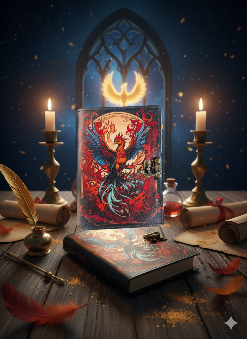 Soft Leather Journal Grimoire PHOENIX REBIRTH Handmade Blank A7