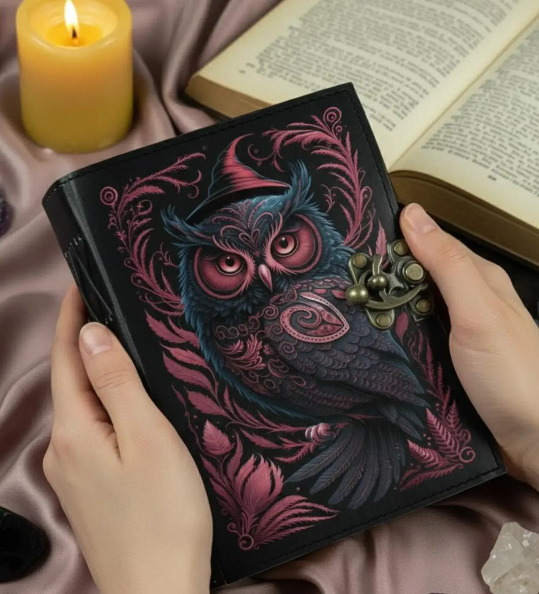 Soft Leather PINK WITCHY OWL Journal Vintage Blank A7