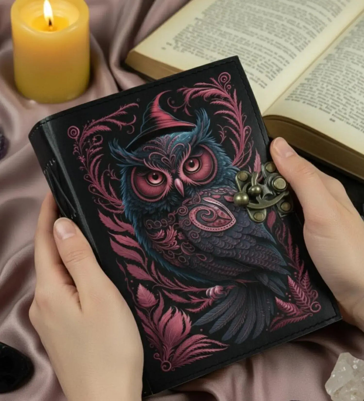 Soft Leather PINK WITCHY OWL Journal Vintage Blank A7