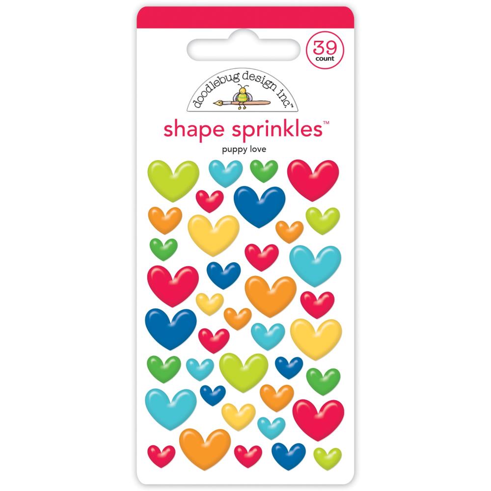 Doodlebug Doggone Cute PUPPY LOVE SHAPE SPRINKLES Stickers 39pc