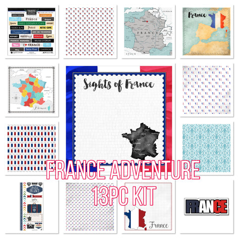 Scrapbook Customs FRANCE ADVENTURE KIT Papers and Stickers 13pc