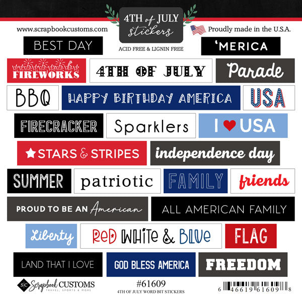 Scrapbook Customs 4th JULY WORD BIT STICKERS 25pc