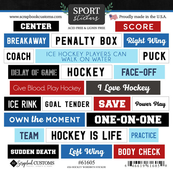 Scrapbook Customs 6X6 HOCKEY WORDBITS STICKER 25pc