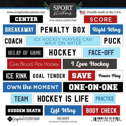 Scrapbook Customs 6X6 HOCKEY WORDBITS STICKER 25pc