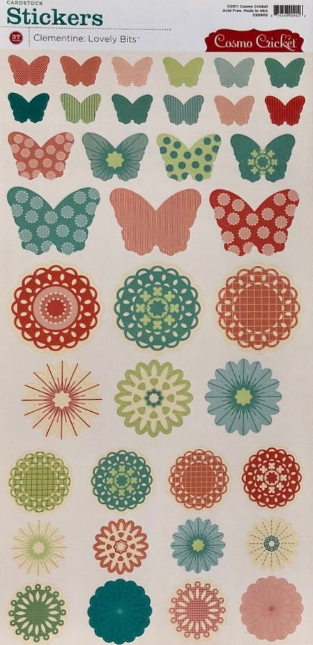 Cosmo Cricket CLEMENTINE LOVELY BITS Stickers Flowers Butterflies