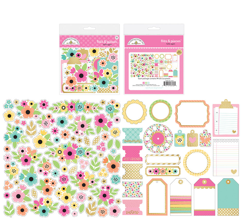 Doodlebug HELLO AGAIN Bits &amp; Pieces Diecuts 94pc