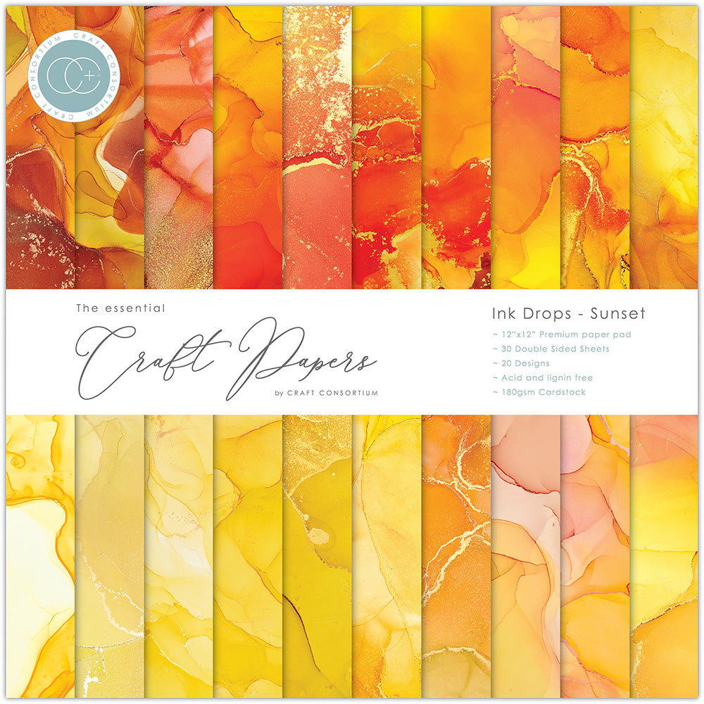 Craft Consortium Ink Drops SUNSET 12”X12” Premium Paper Pad Scrapbooksrus