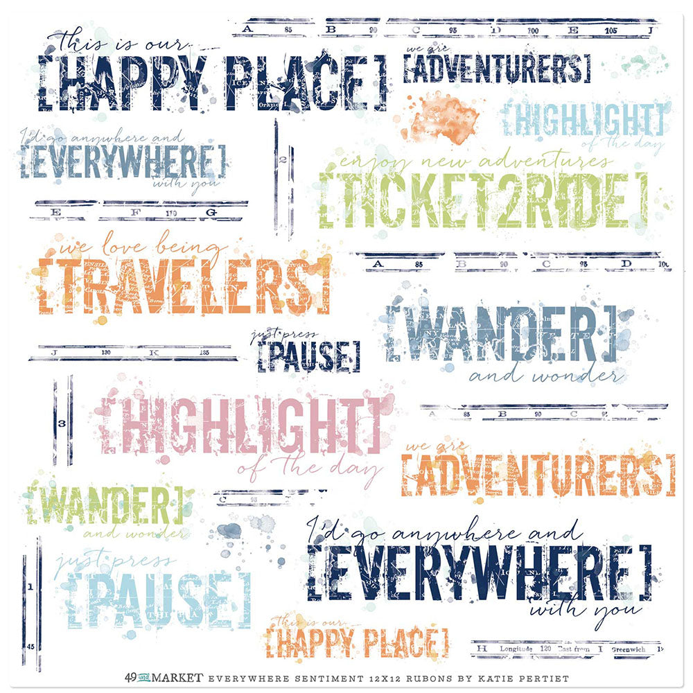 49 and Market Vintage Artistry Everywhere 12X12 SENTIMENTS RUB-ON Transfer SHEET
