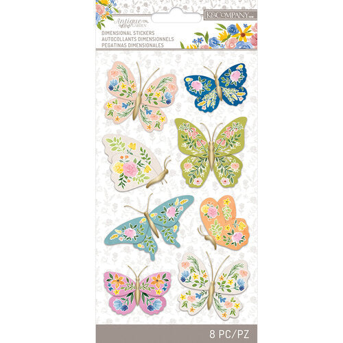 K&amp;Company ANTIQUE GARDEN Fabric Butterfly Stickers