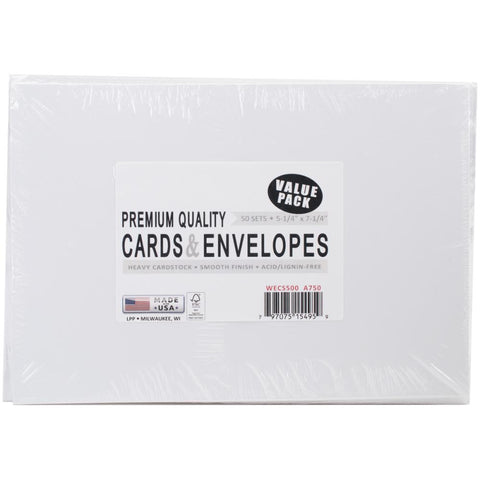 Premium Quality Heavy Cardstock 50 PAPER ENVELOPES AND CARDS White