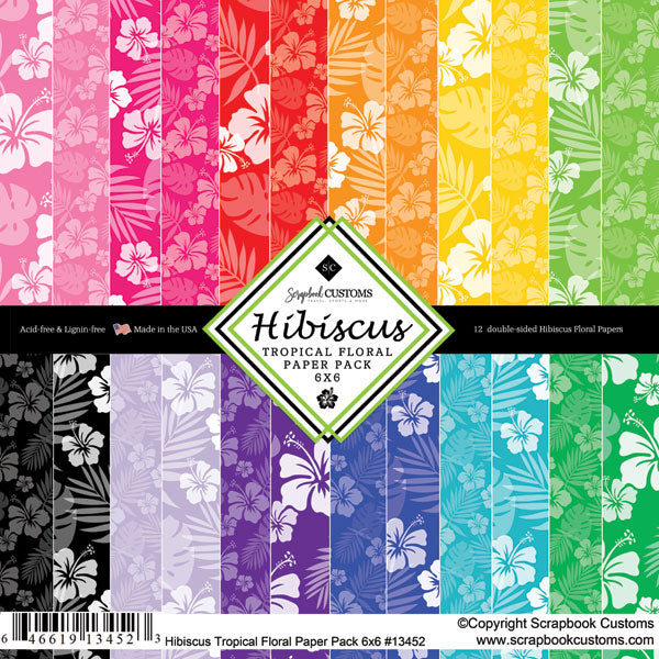 HIBISCUS Tropical Floral 6”x6” Paper Pack Scrapbook Customs