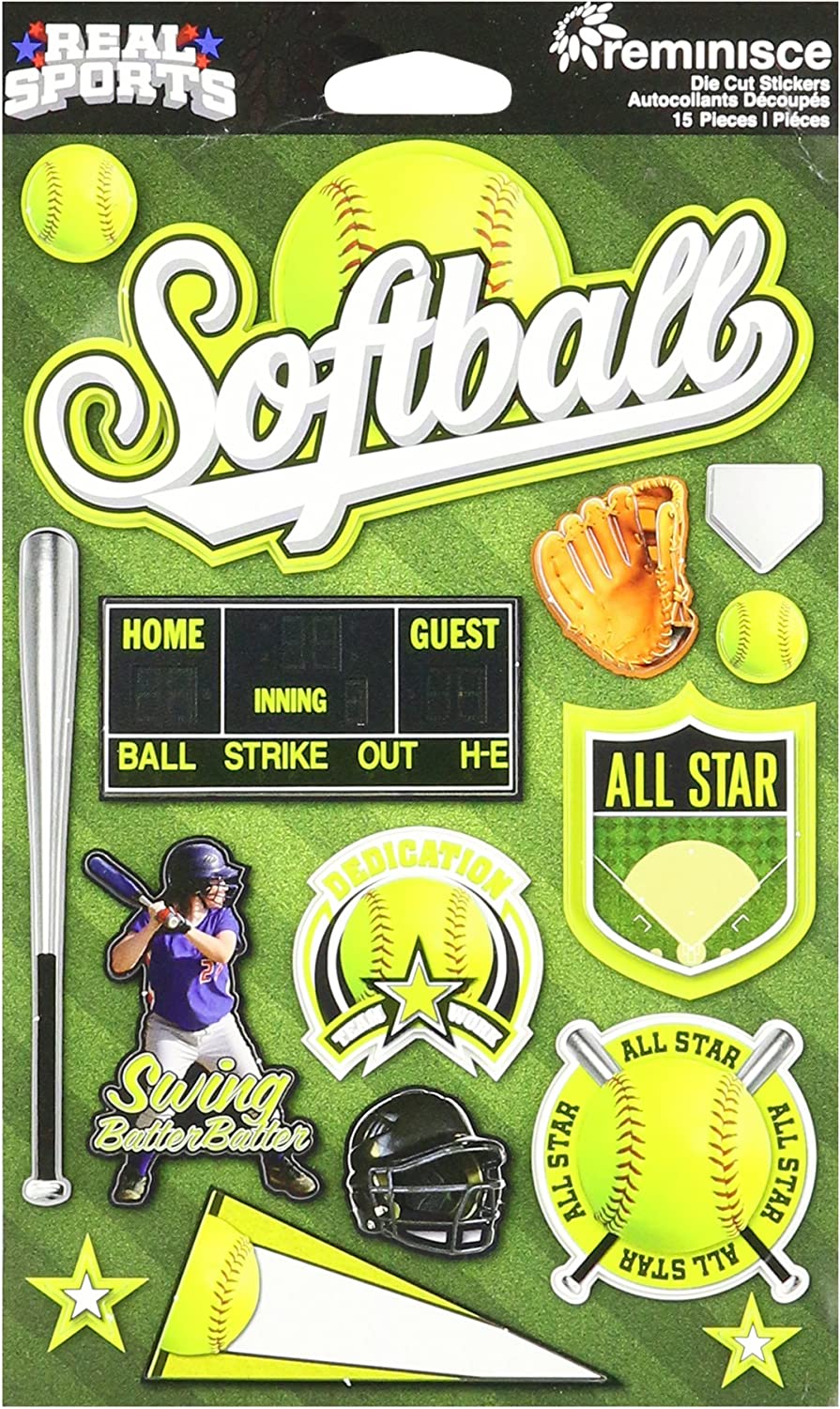 SOFTBALL Reminisce Real Sports 3D Stickers 15pc