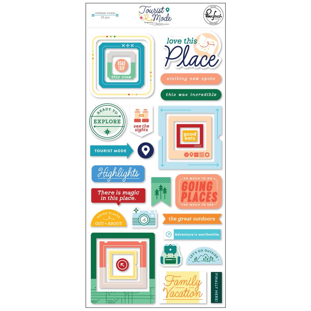 Pinkfresh Studio TOURIST MODE CHIPBOARD Stickers 31pc