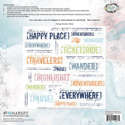 49 and Market Vintage Artistry Everywhere 12X12 SENTIMENTS RUB-ON Transfer SHEET