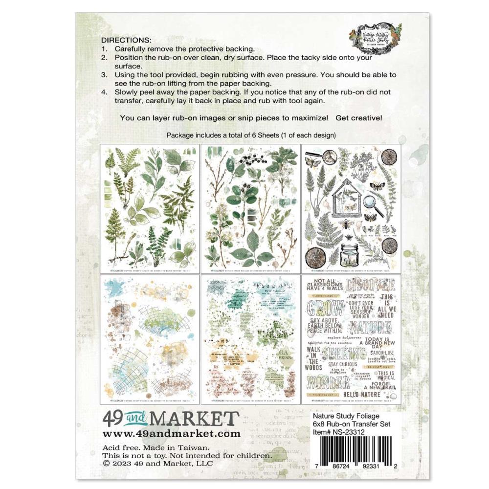 49 and Market Vintage Artistry 6X8 NATURE STUDY FOLIAGE RUB-ON Transfer Set