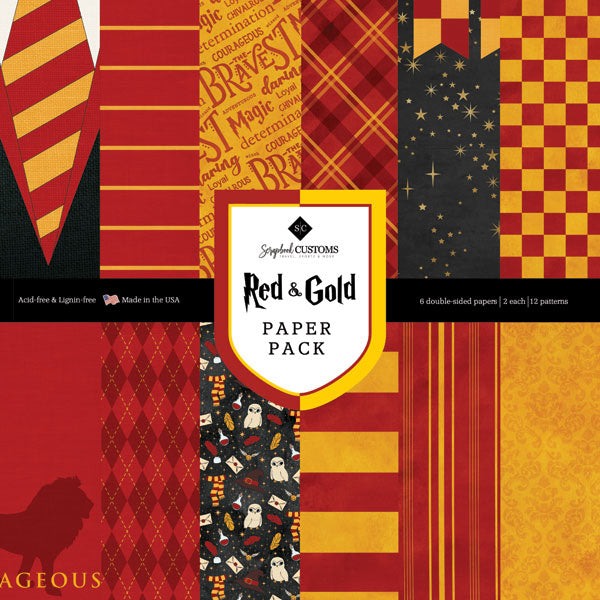 Scrapbook Customs RED &amp; GOLD 12&quot;X12” Paper Pack Harry Potter