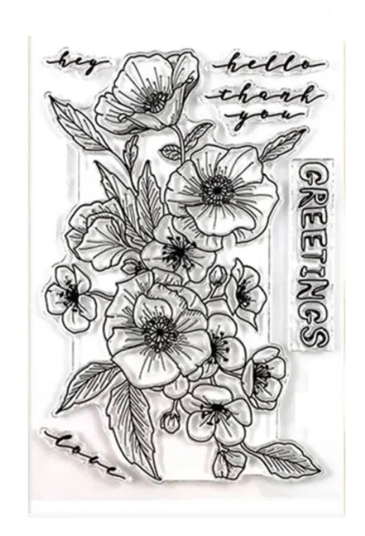 Poppy Flower Greetings Clear Stamp &amp; Die Set 2pc