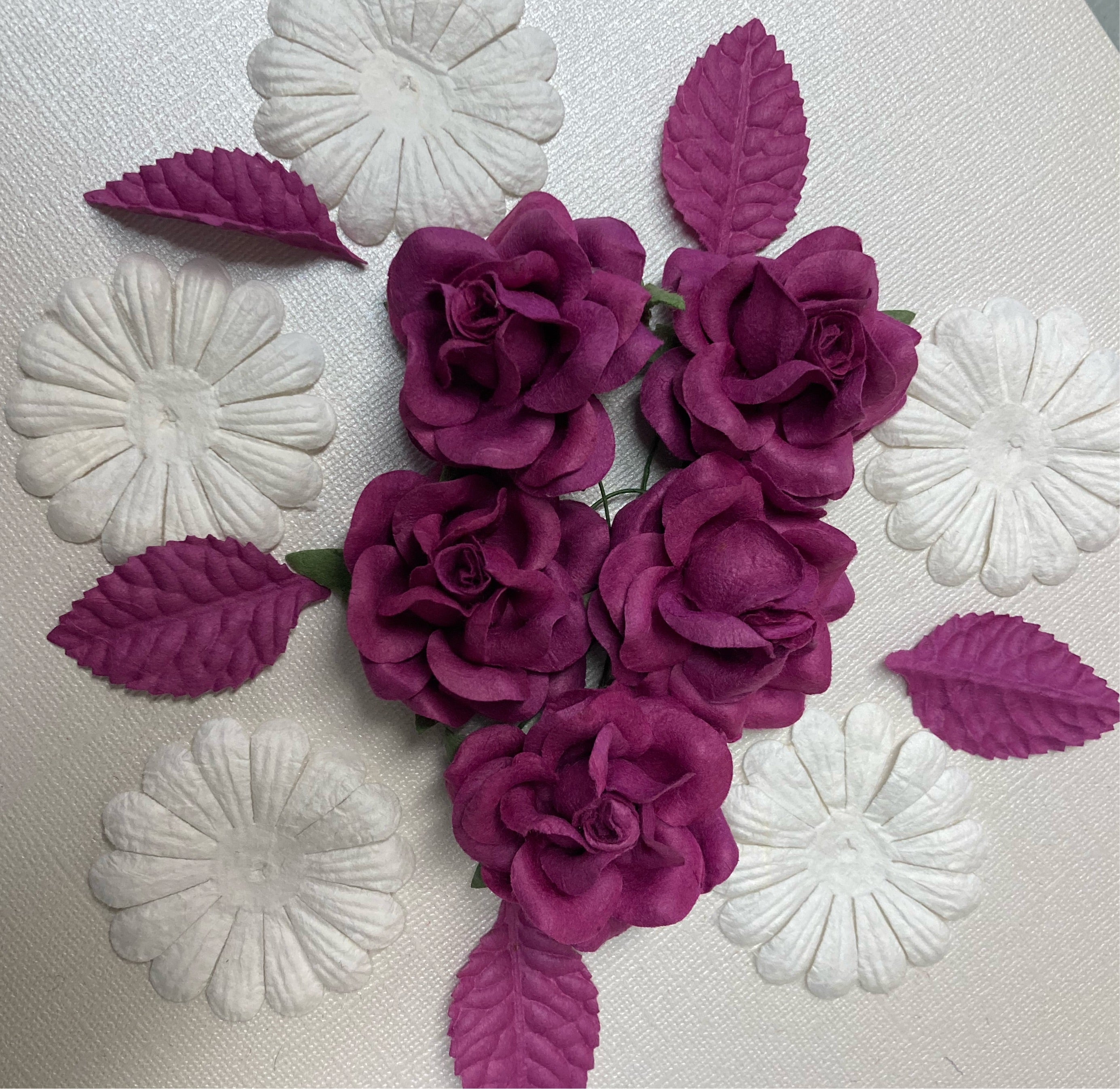 Sweet Roses Leaves Daisies PLUM 15pc