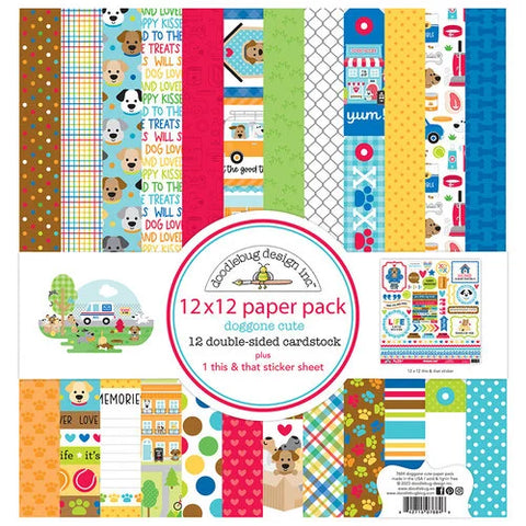 Doodlebug DOGGONE CUTE Puppy Dog Collection 12X12 Paper Pack 13pc Scrapbooksrus