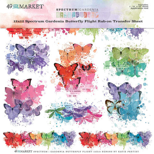 49 and Market Spectrum Gardenia BUTTERFLY FLIGHT 12X12 RUB-ON Transfer Sheet