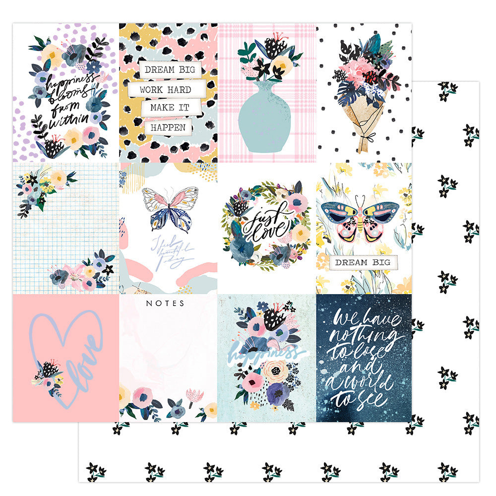 Prima Spring Abstract HAPPINESS BLOOMS 12&quot;X12&quot; Scrapbook Paper