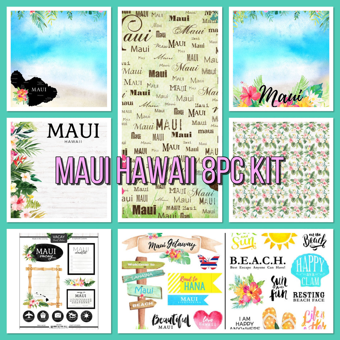 Scrapbook Customs MAUI HAWAII KIT Papers and Stickers 8pc