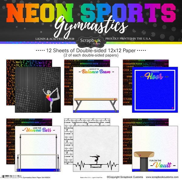 Neon Sports GYMNASTICS KIT 12&quot;X12&quot; Scrapbook Paper 12 Sheets