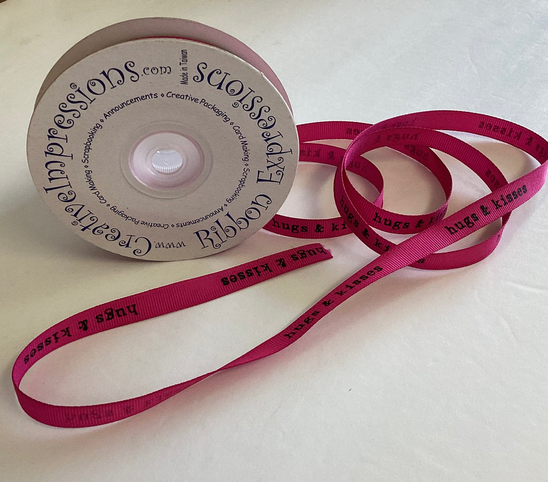 Creative Impressions HUGS & KISSES Pink Ribbon 1 yard