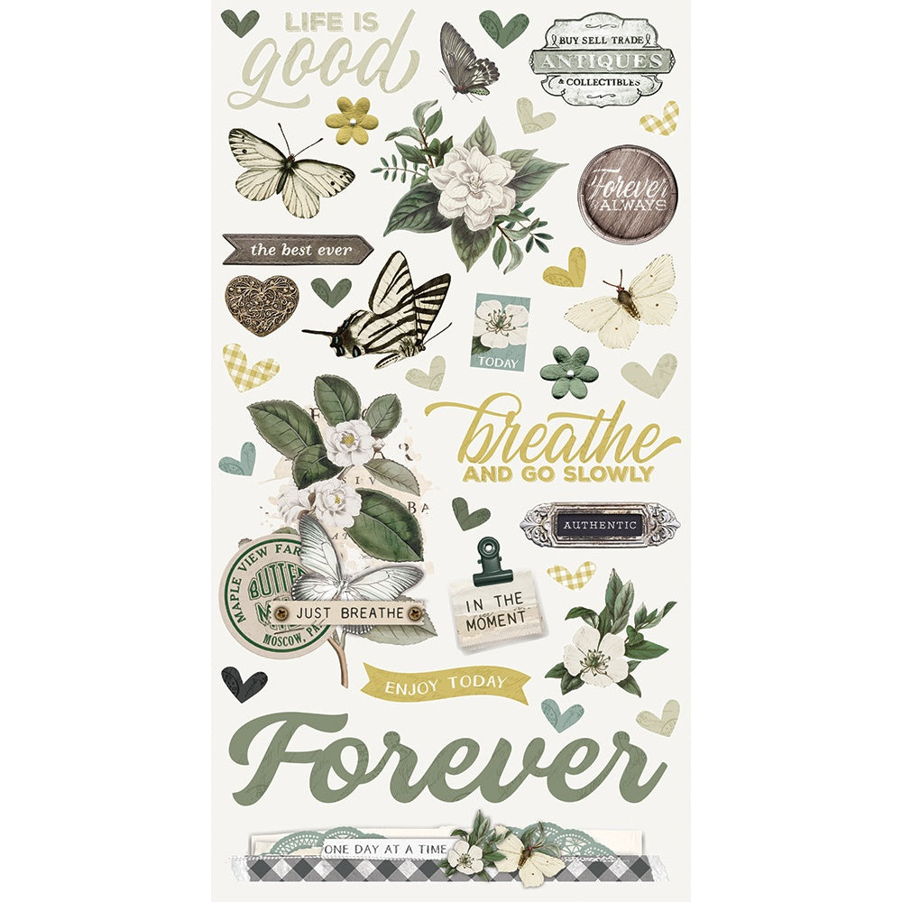 Simple Stories Simple Vintage Weathered Garden CHIPBOARD STICKERS 36pc