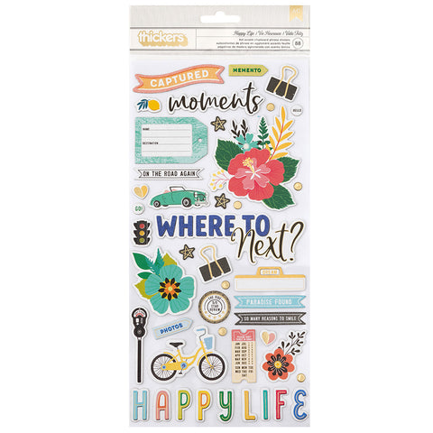 Vicki Boutin Thickers Where To Next HAPPY LIFE Chipboard Stickers 88pc.