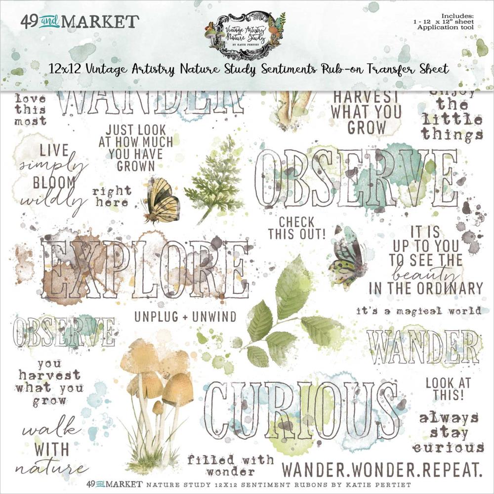 49 and Market Vintage Artistry 12X12 NATURE STUDY SENTIMENTS RUB-ON Transfer Sheet