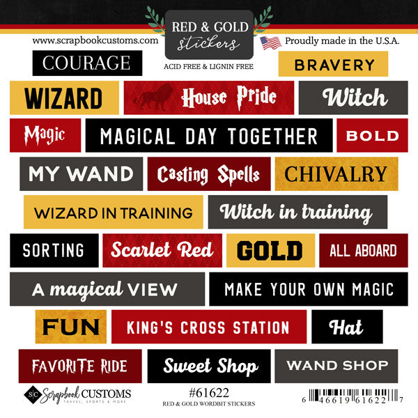 Scrapbook Customs 6X6 RED &amp; GOLD WORDBIT Harry Potter Sticker 25pc