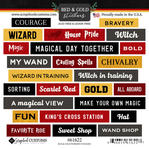 Scrapbook Customs 6X6 RED & GOLD WORDBIT Harry Potter Sticker 25pc