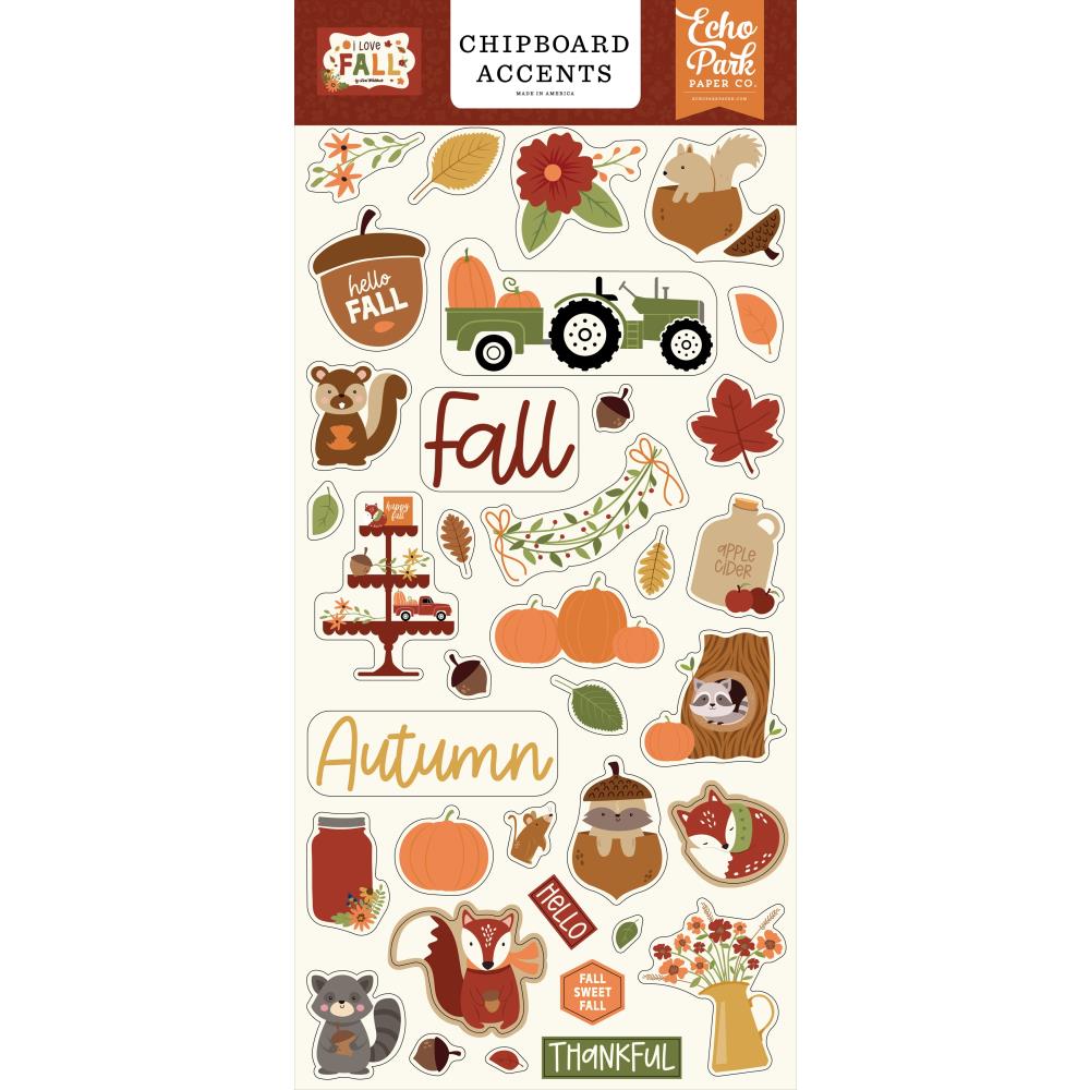 Echo Park I LOVE FALL Chipboard ACCENTS Stickers