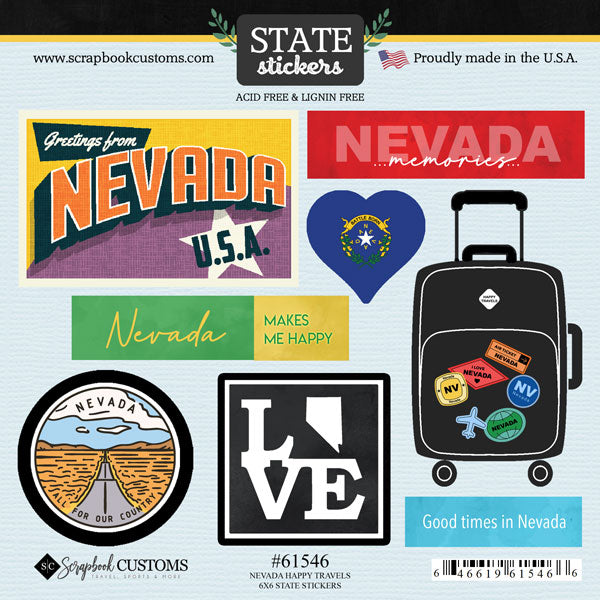 Scrapbook Customs NEVADA Happy Travels 6X6 State Sticker 8pc