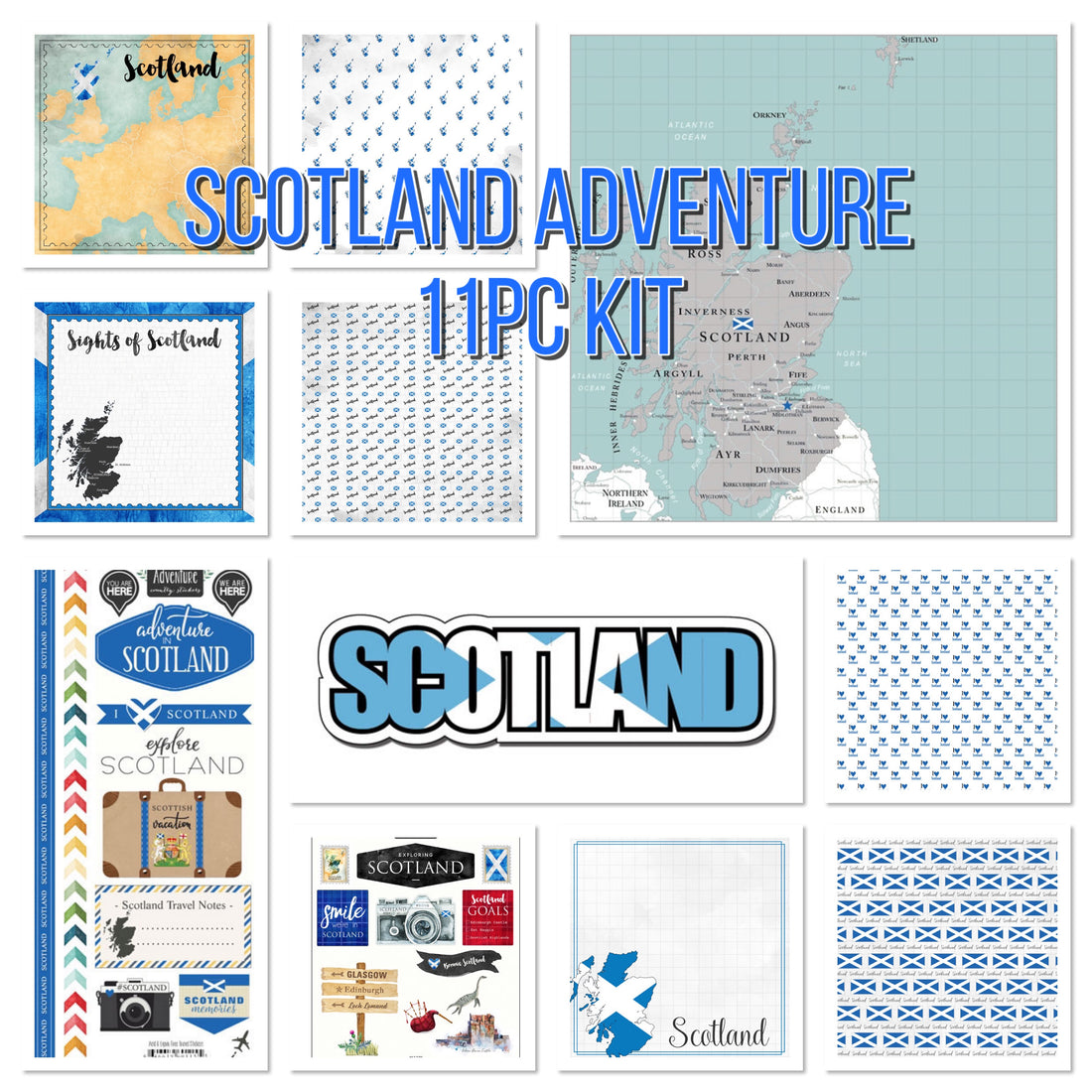 SCOTLAND ADVENTURE KIT Papers and Stickers 11pc