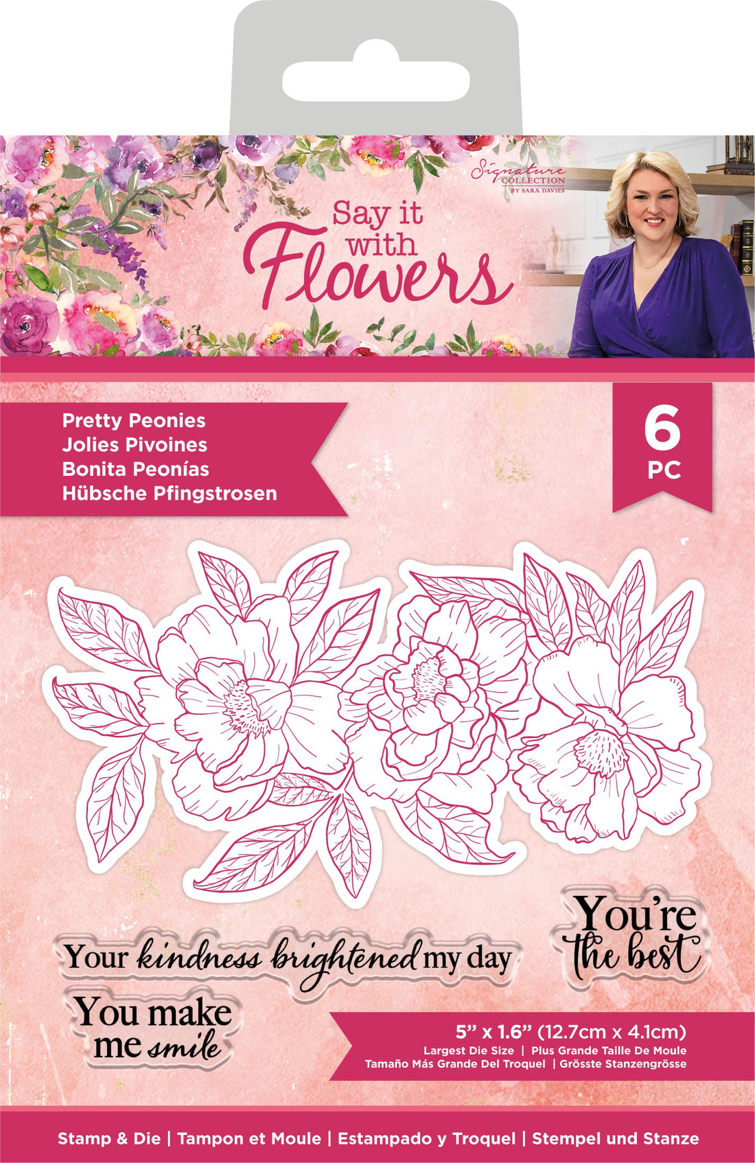 Crafter’s Companion Say it with Flowers PRETTY PEONIES STAMP &amp; DIE SET 6pc