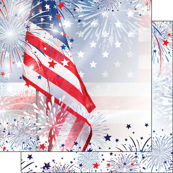 FLAG &amp; FIREWORKS 4th of July 12&quot;X12&quot; Scrapbook Customs Paper Scrapbooksrus