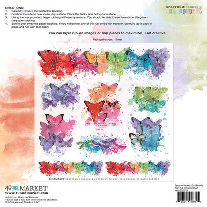 49 and Market Spectrum Gardenia BUTTERFLY FLIGHT 12X12 RUB-ON Transfer Sheet