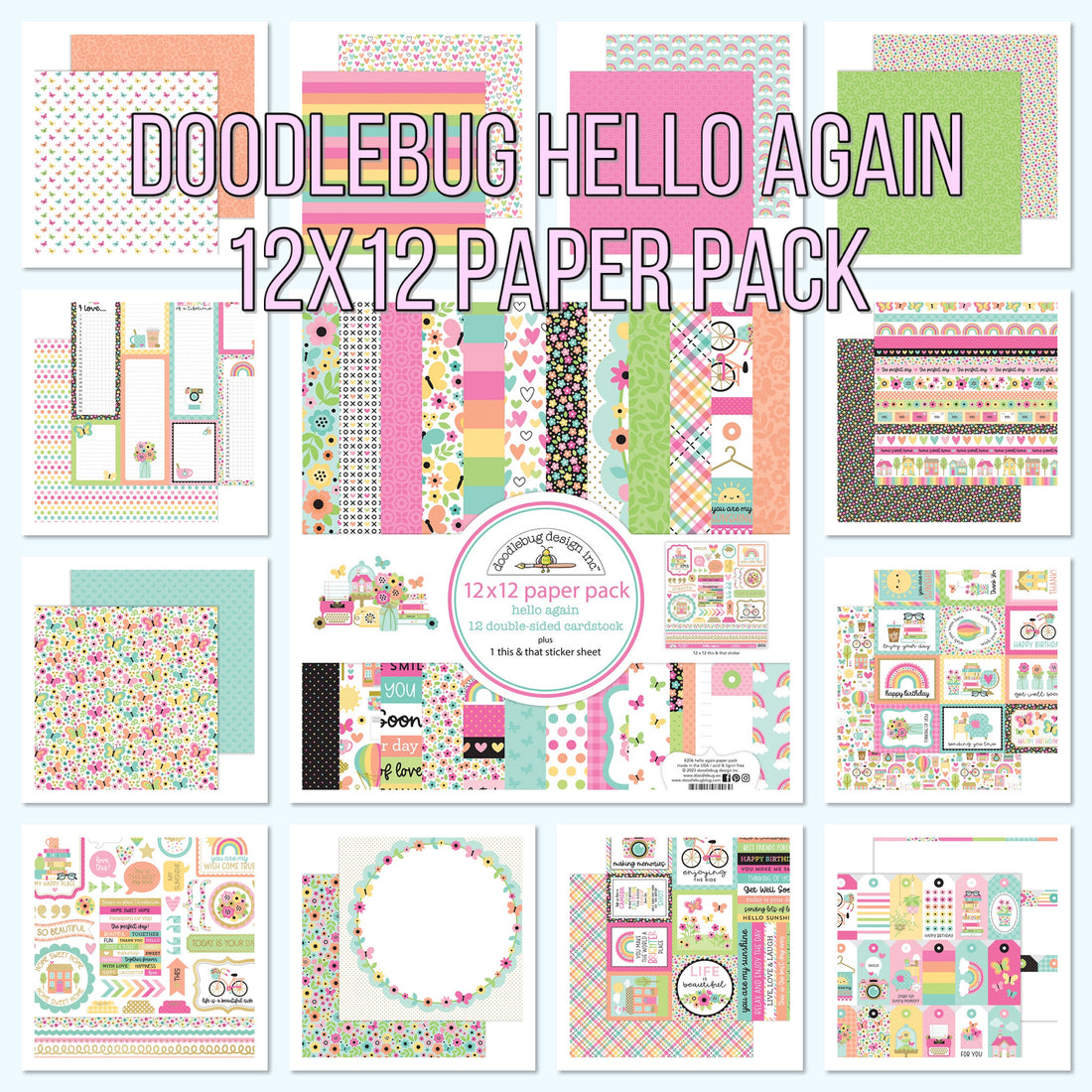 Doodlebug HELLO AGAIN 12X12 Paper Pack 13pc