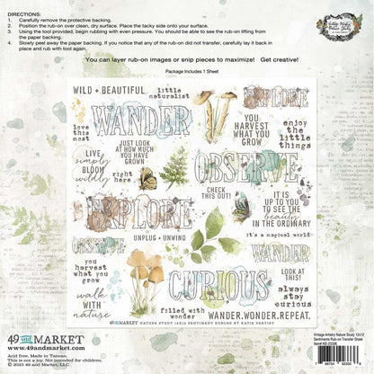 49 and Market Vintage Artistry 12X12 NATURE STUDY SENTIMENTS RUB-ON Transfer Sheet