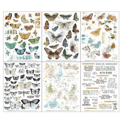 49 and Market Vintage Artistry 6X8 NATURE STUDY WINGS RUB-ON Transfer Set