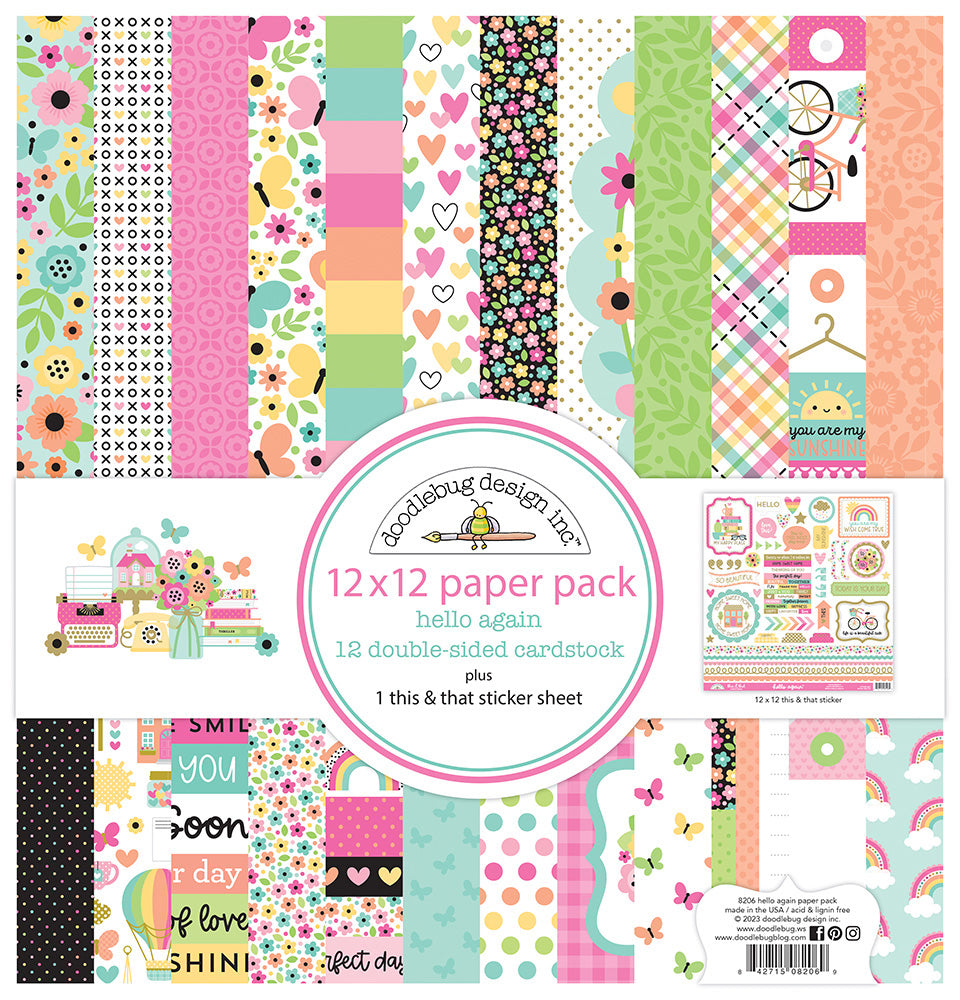 Doodlebug HELLO AGAIN 12X12 Paper Pack 13pc