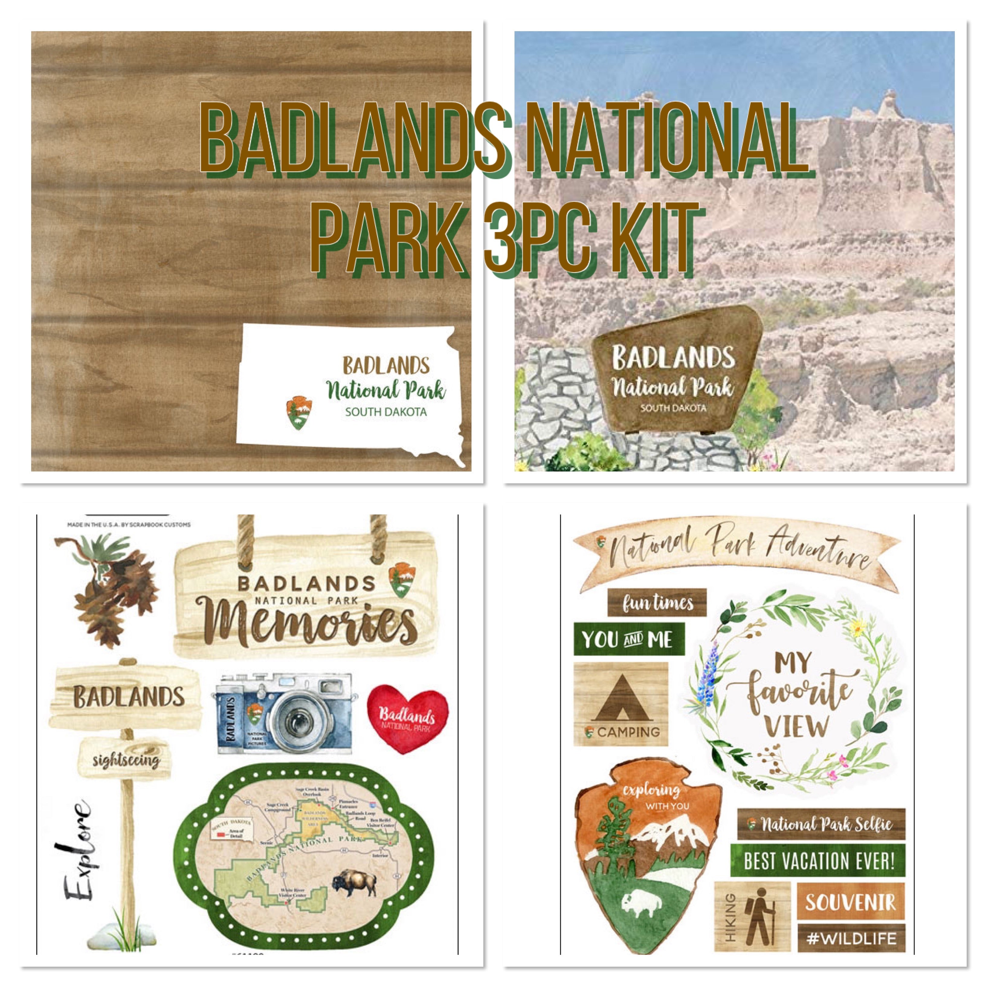 BADLANDS KIT Papers and Stickers 3pc National Park South Dakota