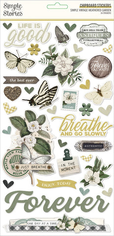 Simple Stories Simple Vintage Weathered Garden CHIPBOARD STICKERS 36pc