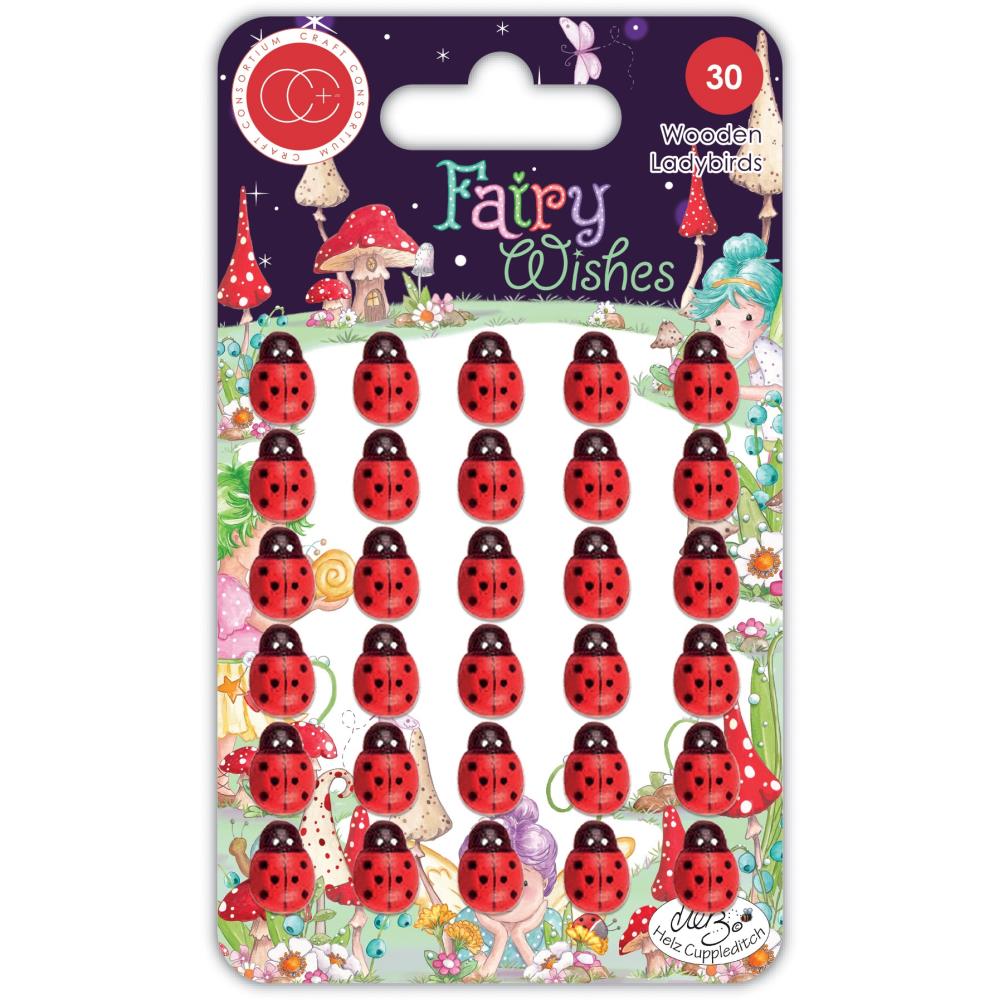 Craft Consortium FAIRY WISHES WOODEN LADYBIRDS Ladybugs 30pc