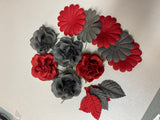 Sweet Roses Leaves Daisies RED & GREY 15pc