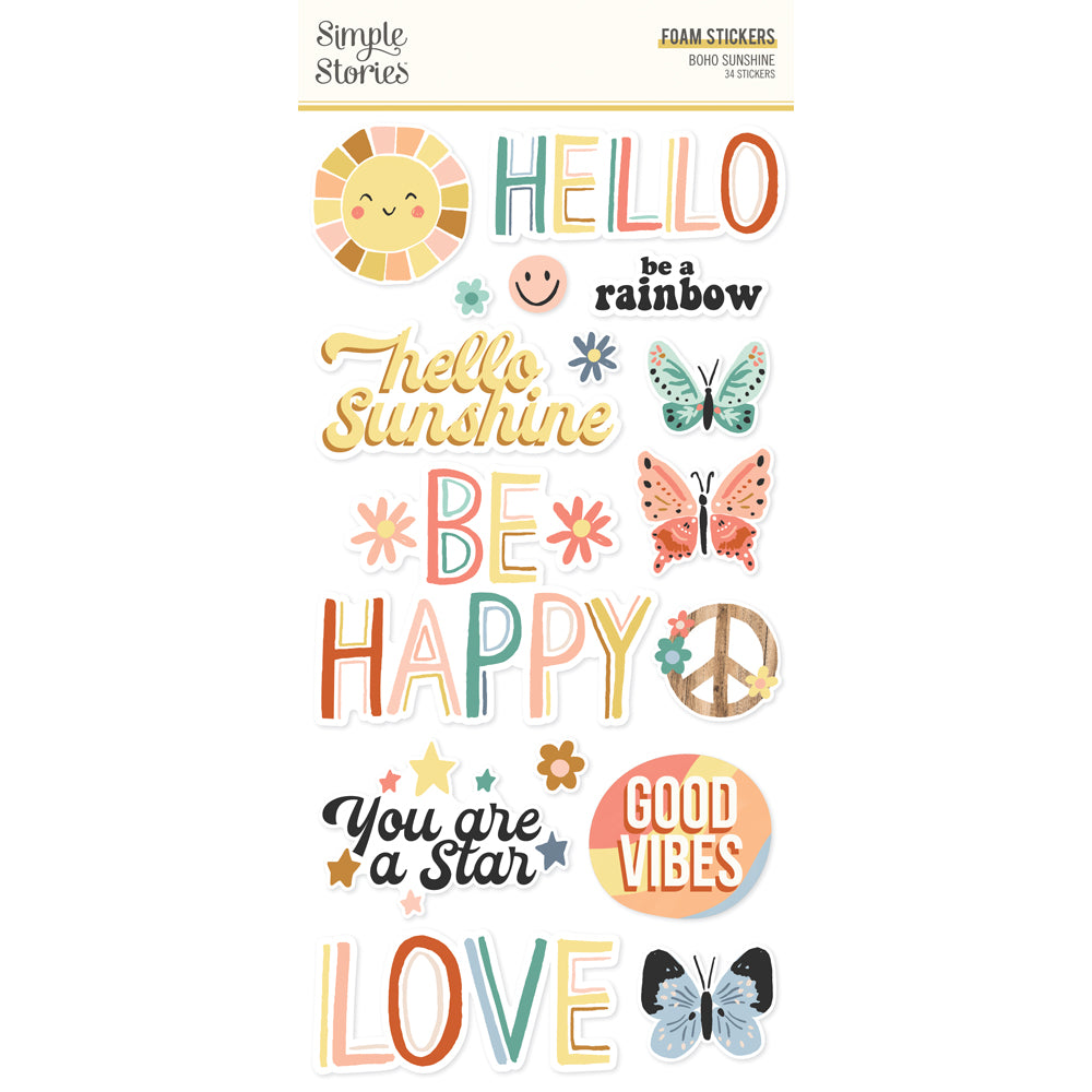 Simple Stories BOHO SUNSHINE Foam Stickers 34pc