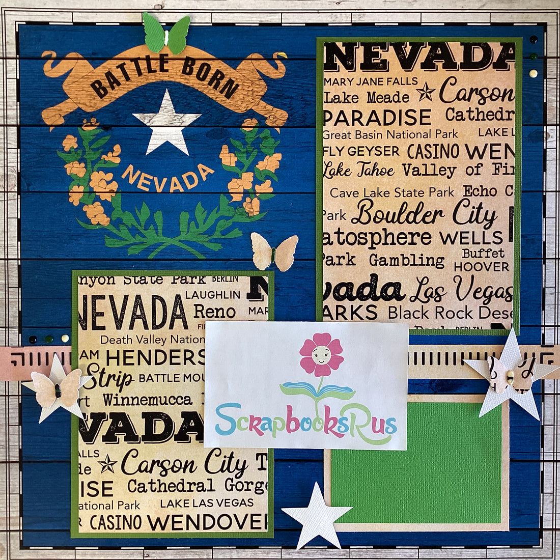 Premade Scrapbook Page NEVADA (1) 12"x12" Travel